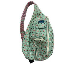 Kavu Rope Sling Bag Seafoam‎ Green Flowers Hiking Crossbody Backpack